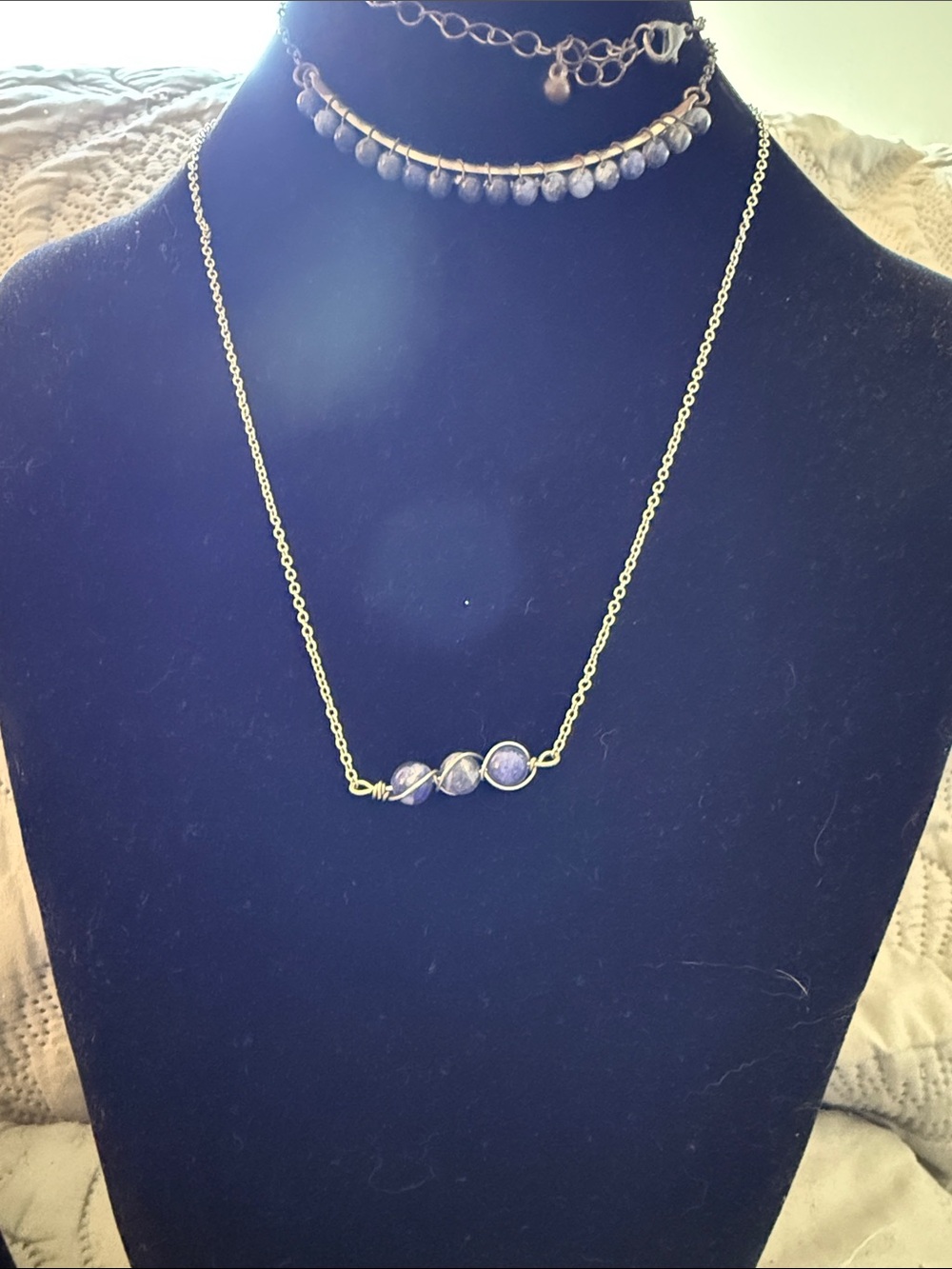 Gold Chain Necklace with Three Purple Stone Accents - Women Jewelry